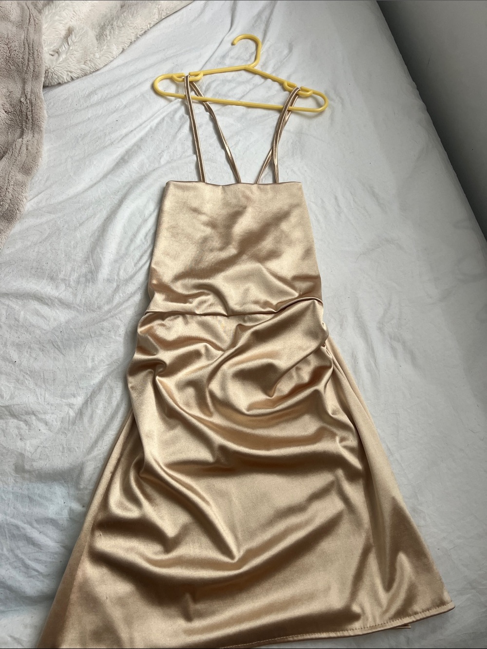 Satin Slip Dress in Champagne - Women's Elegant Strappy Dress